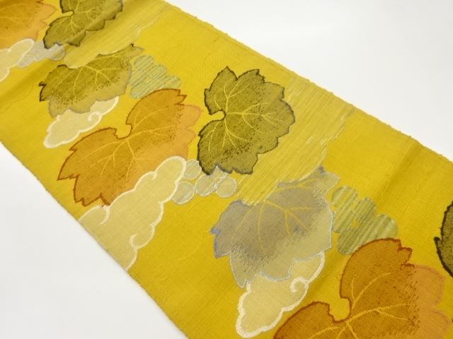 JAPANESE NAGOYA OBI / TSUMUGI / WOVEN CLOUD & GRAPE ARABESQUE